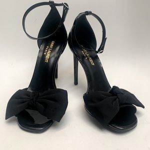 Saint Laurent Black Jane Classic 105 Bow In Patent Leather and Grosgrain Sandals